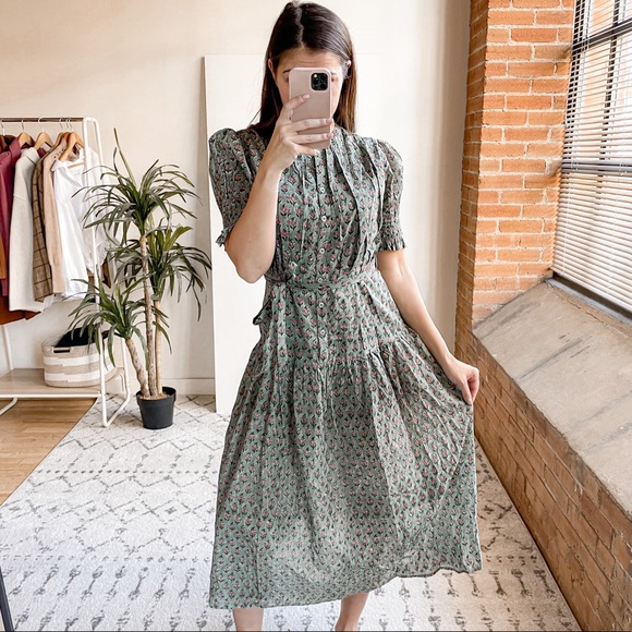 Daughters of India Prairie Floral Midi Dress Sage Green - Picture 2 of 12